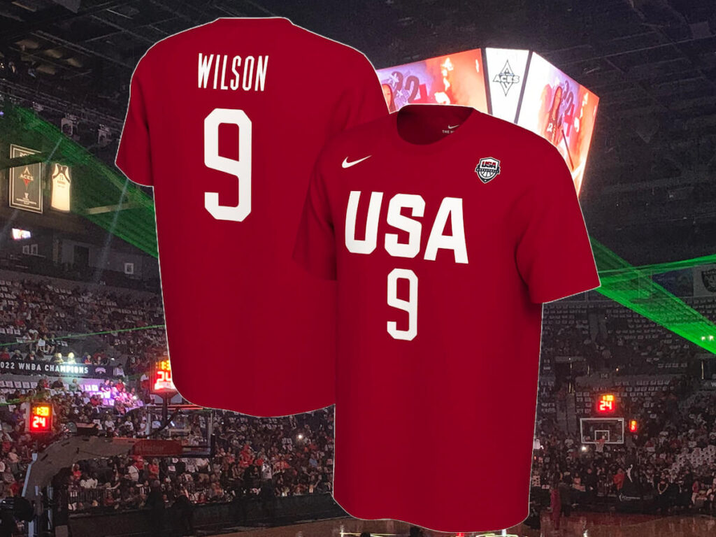 The Nike A'ja Wilson red women's USA t-shirt