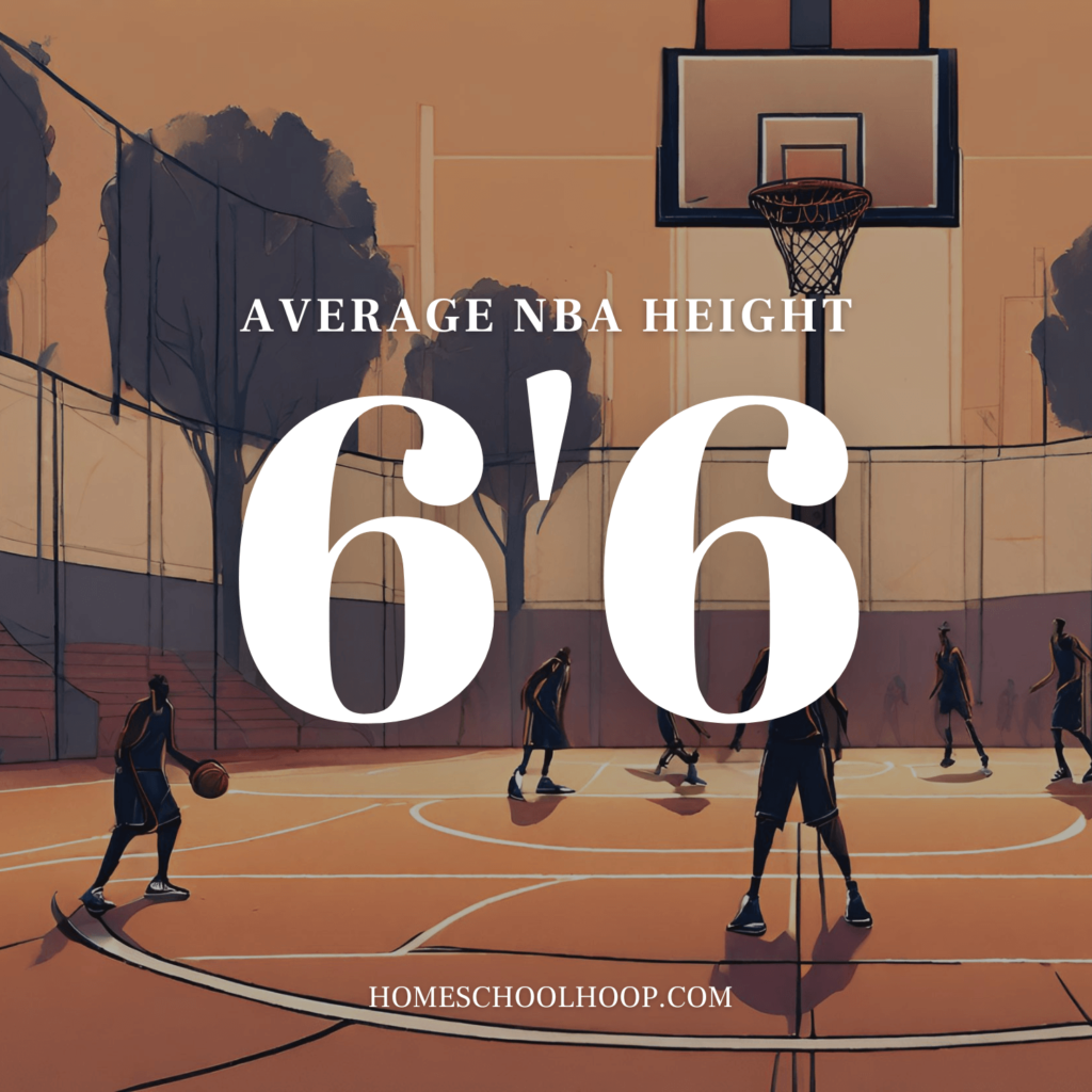 A graphic showing the average NBA height of 6'6".