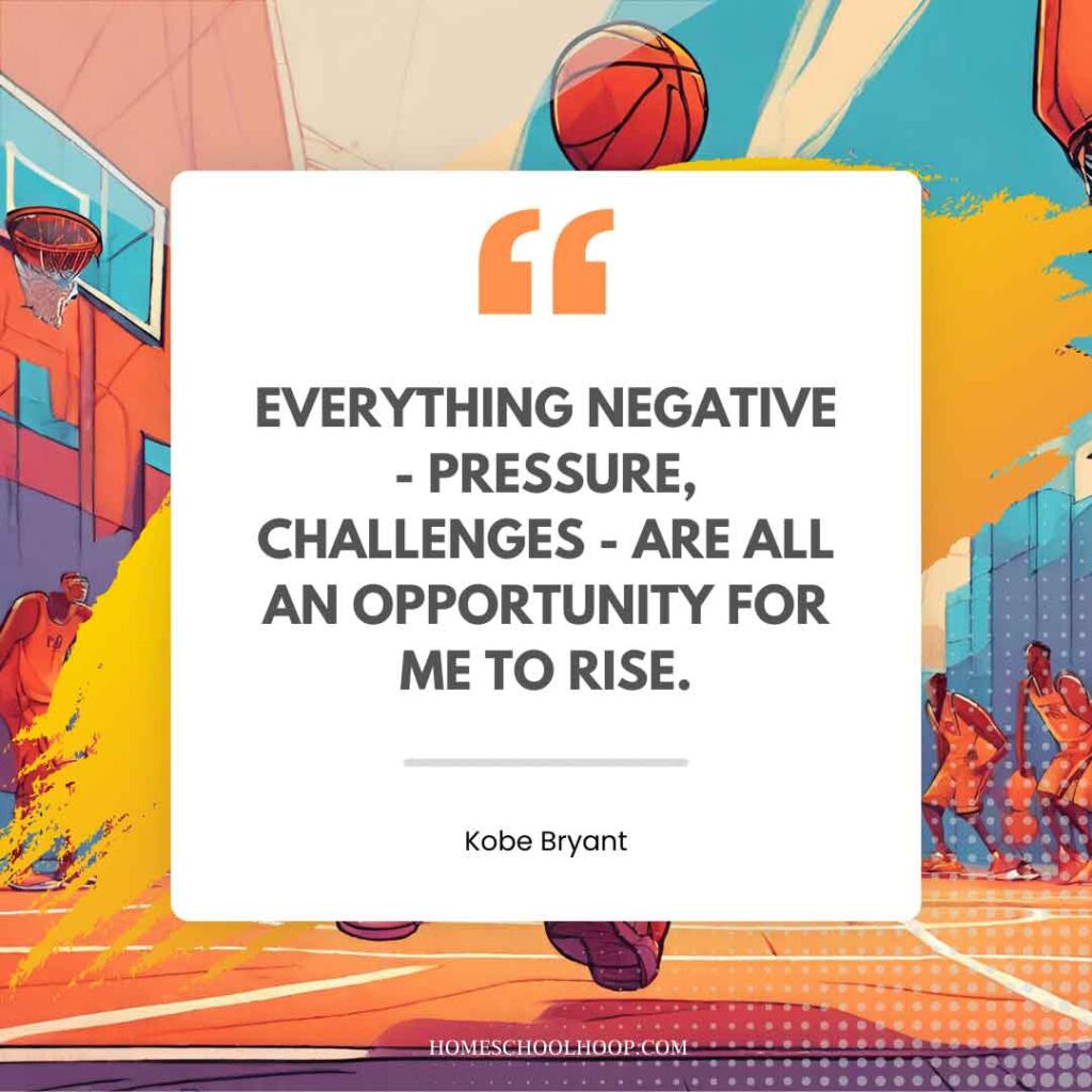 A basketball quote graphic that reads: "Everything negative - pressure, challenges - are all an opportunity for me to rise. - Kobe Bryant"