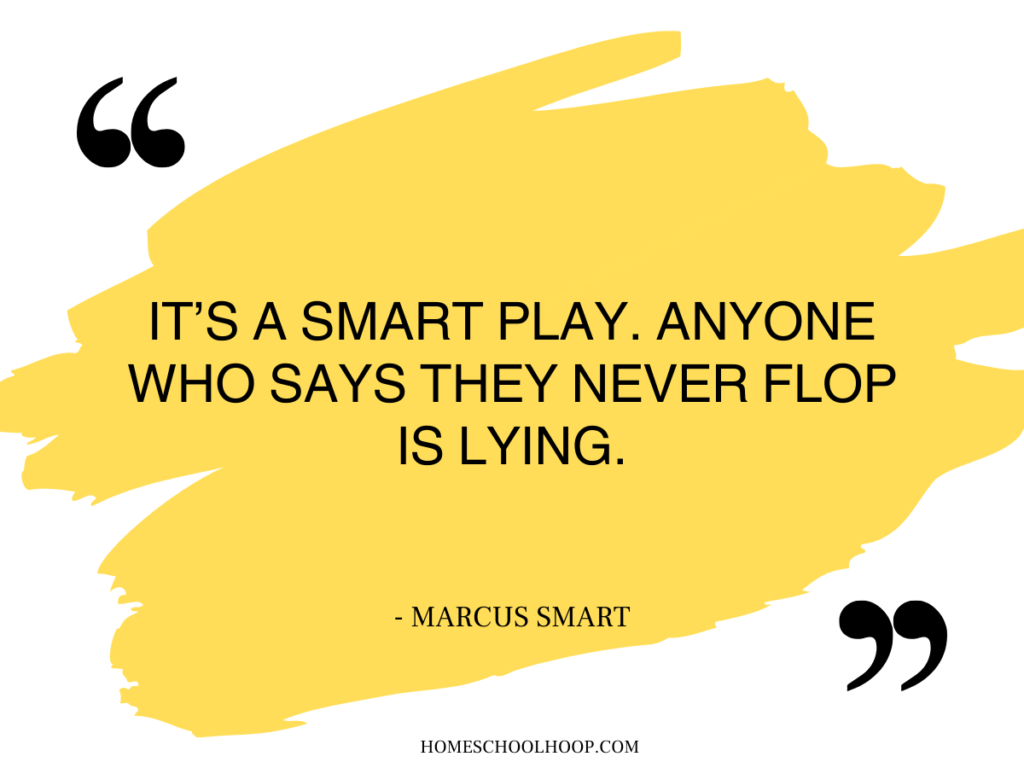 A quote graphic that reads: "It's a smart play. Anyone who says they never flop is lying - Marcus Smart"