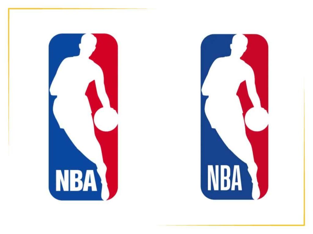 A graphic showing how the NBA logo was updated slightly in 2017.