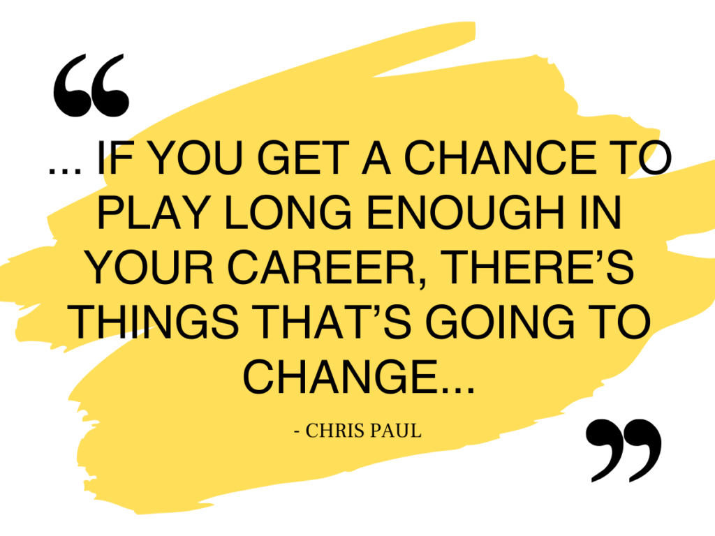 A quote graphic that reads: "... If you can get a chance to play long enough in your career, there's things that's going to change... - Chris Paul"