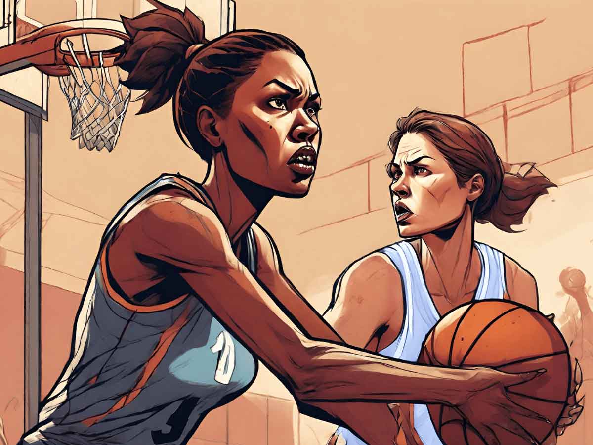 An illustration of a basketball defender committing a transition take foul.