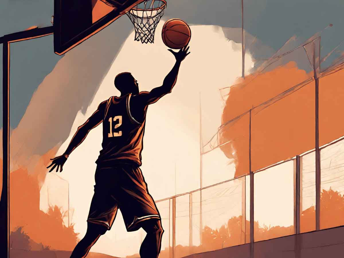 An illustration of a basketball player about to score, increasing his PPG.