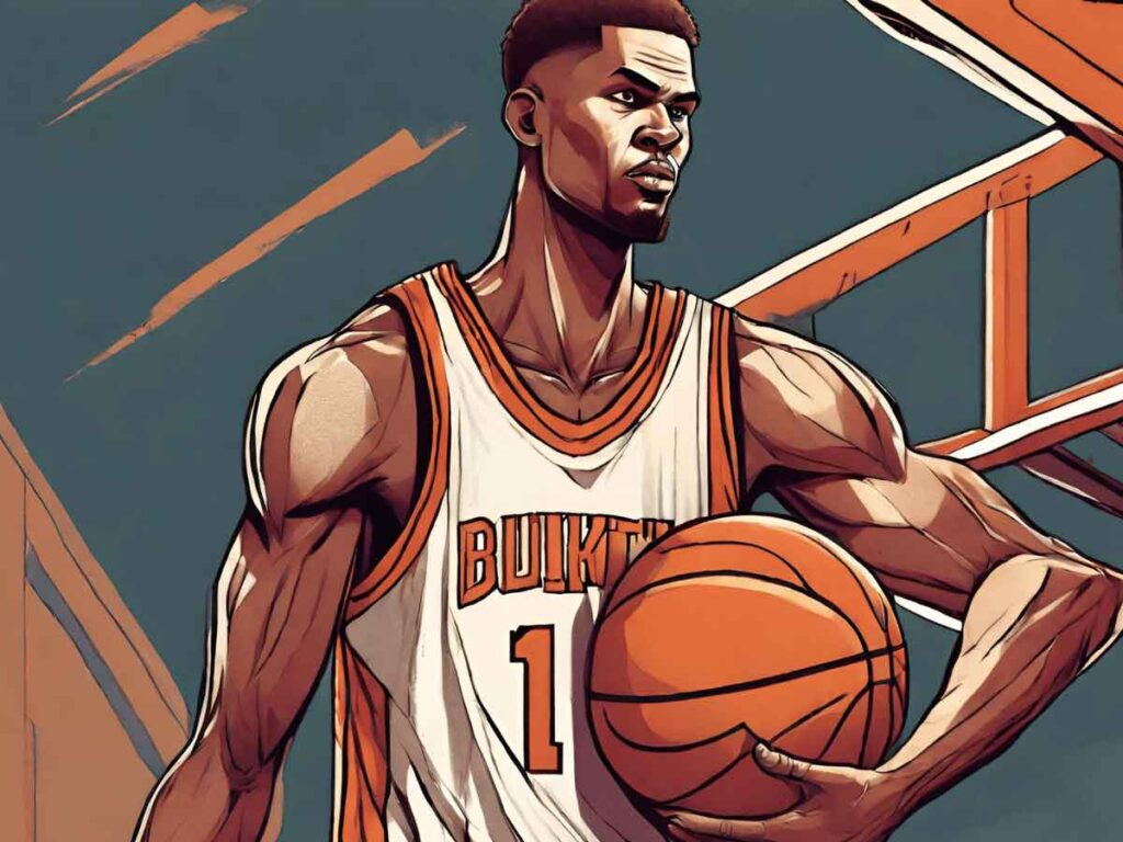 An illustration of an NBA player holding a basketball.