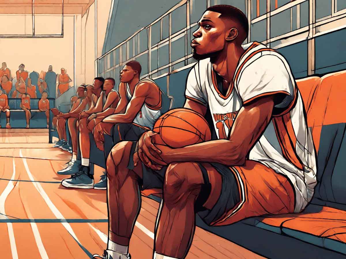 An illustration of a role player in basketball getting ready to go in the game.
