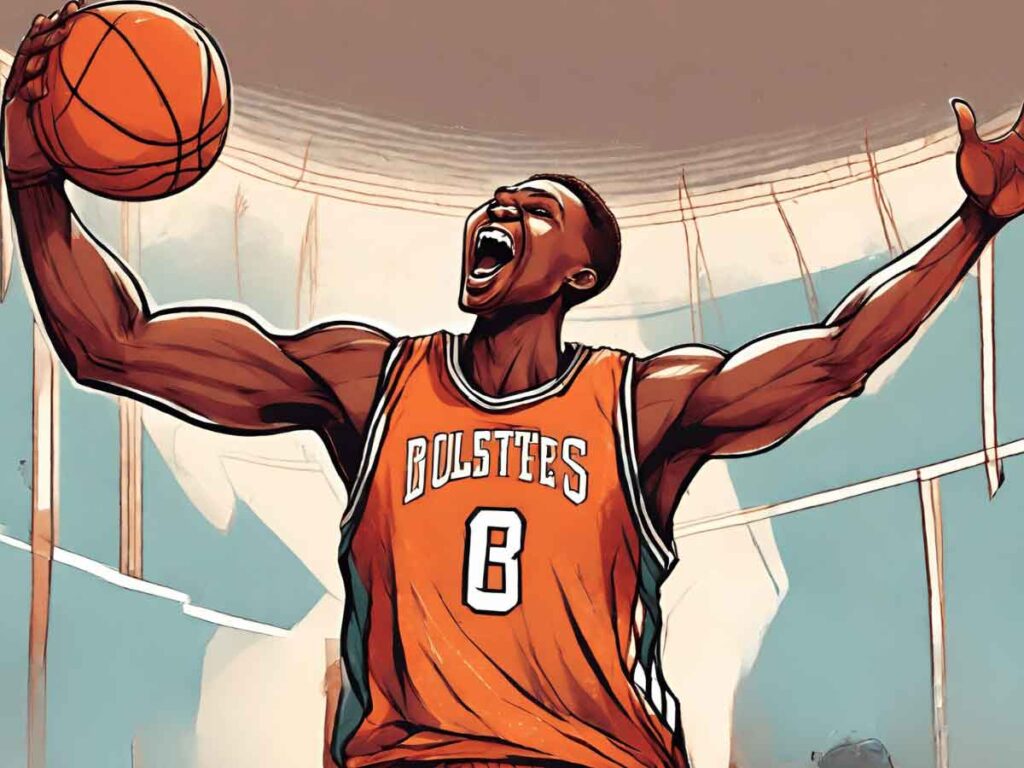 An illustration of a basketball player celebrating an And 1.