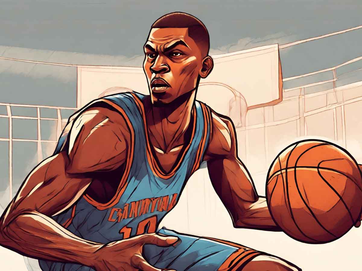 An illustration of a basketball player about to throw a dime.
