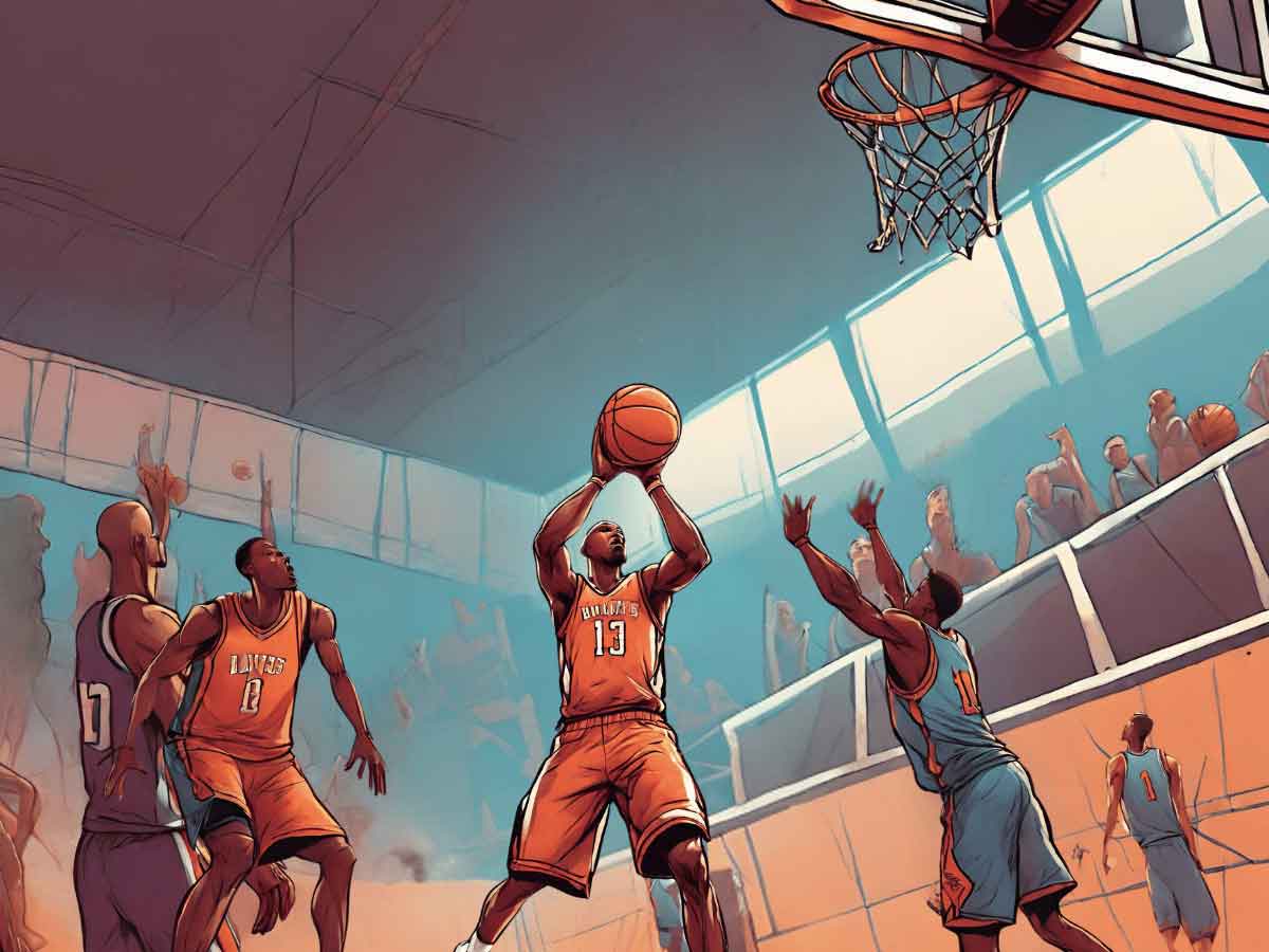 An illustration of a basketball player shooting the ball off a flare screen.