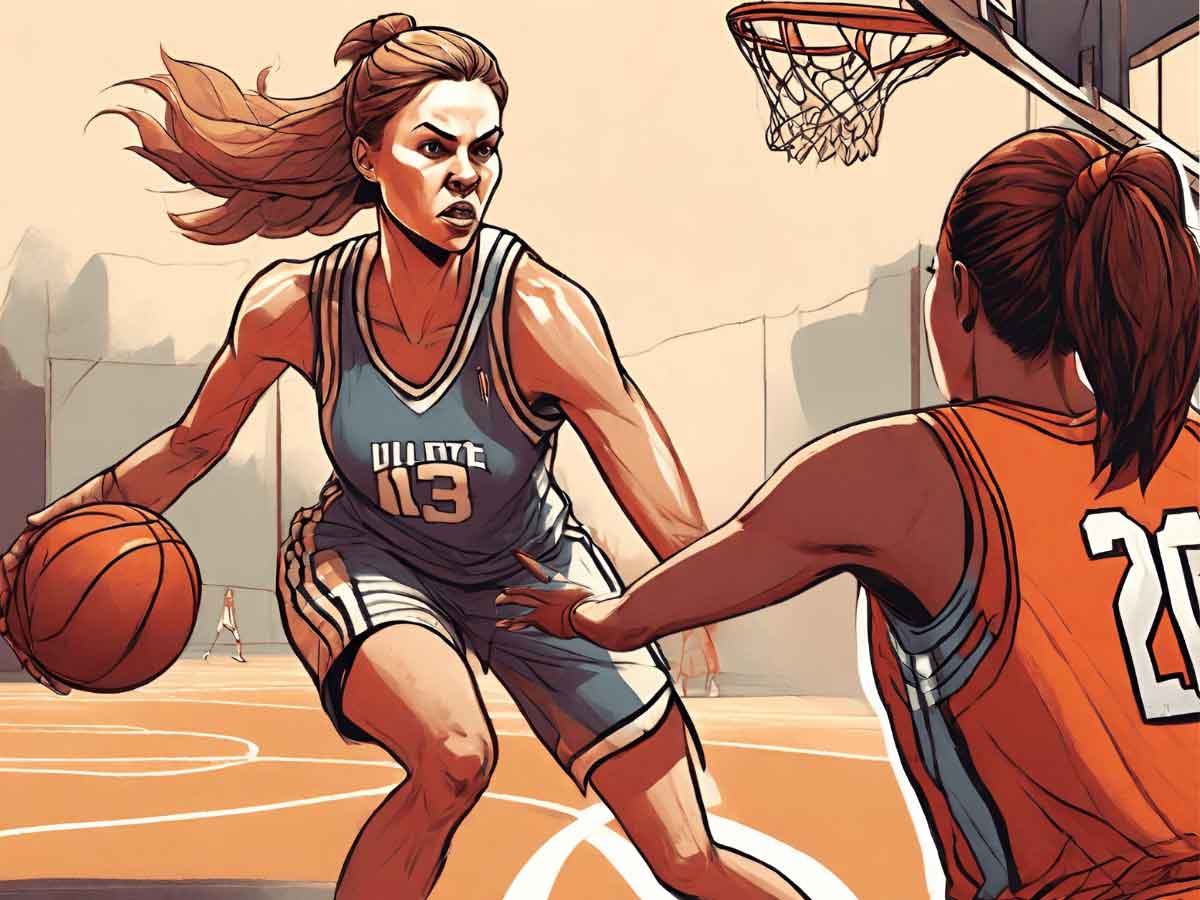 An illustration of an offensive basketball player preparing to navigate a hedging opponent.