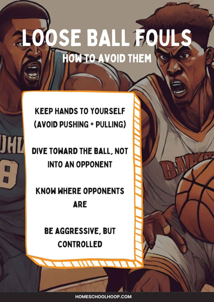 An infographic that provides tips on avoiding loose ball fouls in basketball.