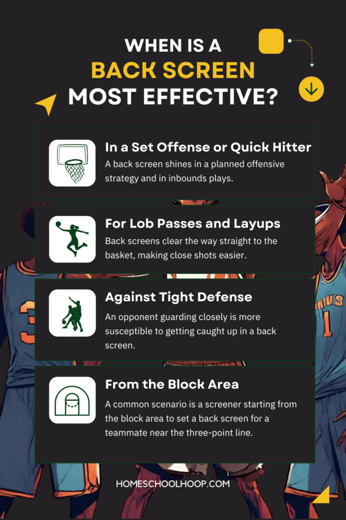 An infographic that details the four scenarios during which a back screen is most effective.