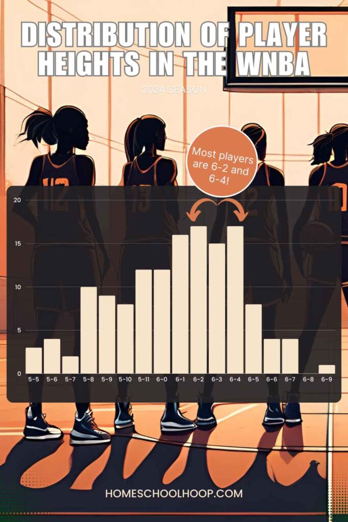 A bar chart showing the distribution of WNBA player heights in 2024.