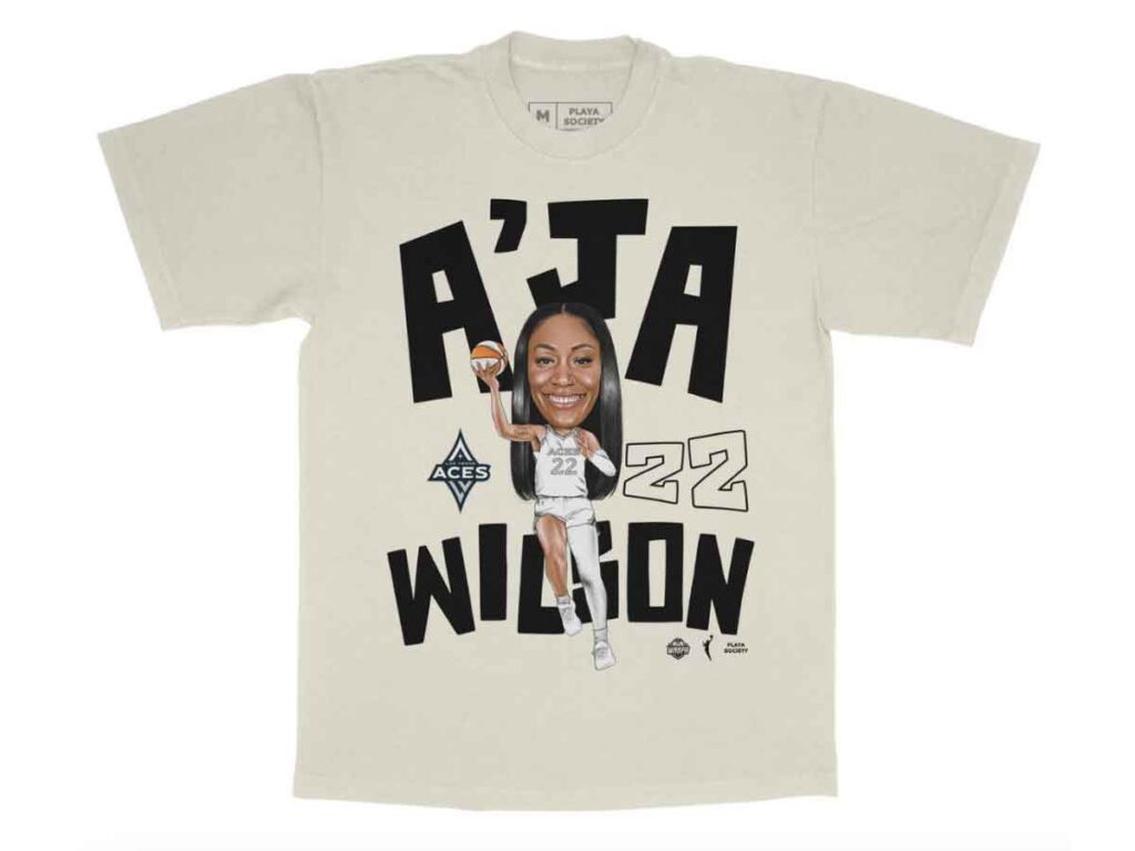 The front of the Playa Society A'ja Wilson t-shirt from 2024.