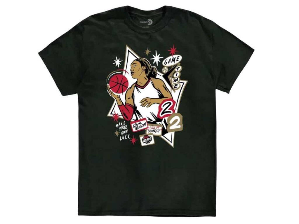 The front of the Las Vegas Aces WNBPA x Nina Palomba x round21 A’ja Wilson Shirt.