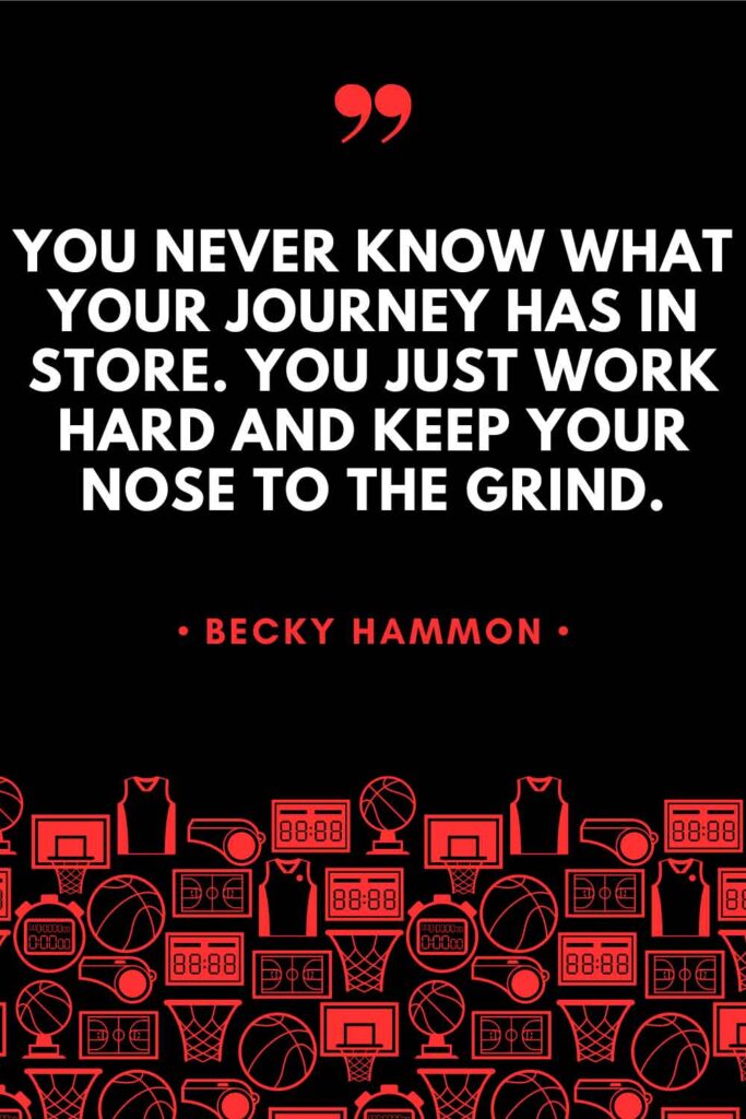 A Becky Hammon quote graphic that reads: "You never know what your journey has in store. You just work hard and keep your nose to the grind."